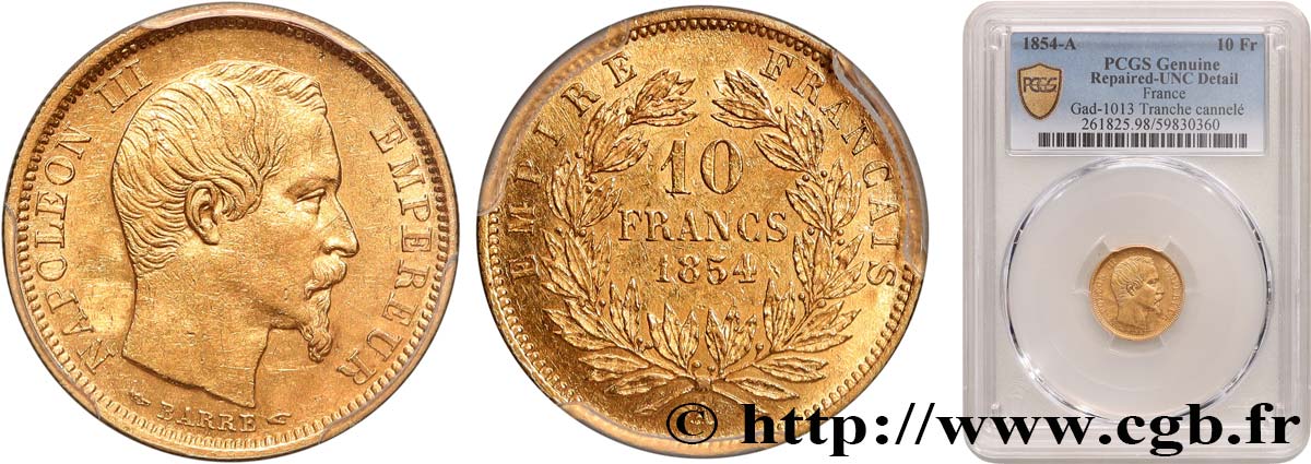 10 francs or Napoléon III tête nue, petit module 1854 Paris F.505A/1 SUP+ PCGS