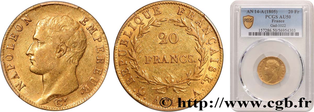 20 francs or Napoléon tête nue, Calendrier révolutionnaire 1805 Paris F.512/5 TTB50 PCGS