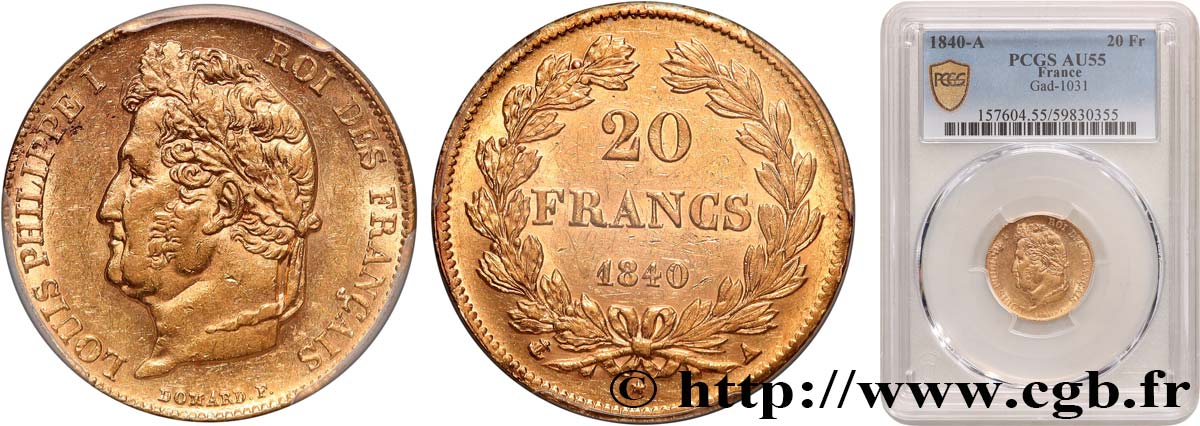 20 francs Louis-Philippe, Domard 1840 Paris F.527/22 SUP55 PCGS
