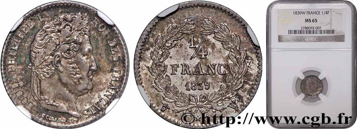 1/4 franc Louis-Philippe 1839 Lille F.166/79 FDC65 NGC