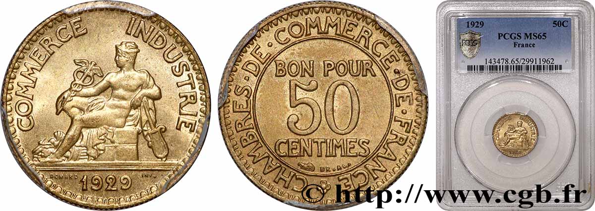 50 centimes Chambres de Commerce 1929  F.191/11 MS65 PCGS