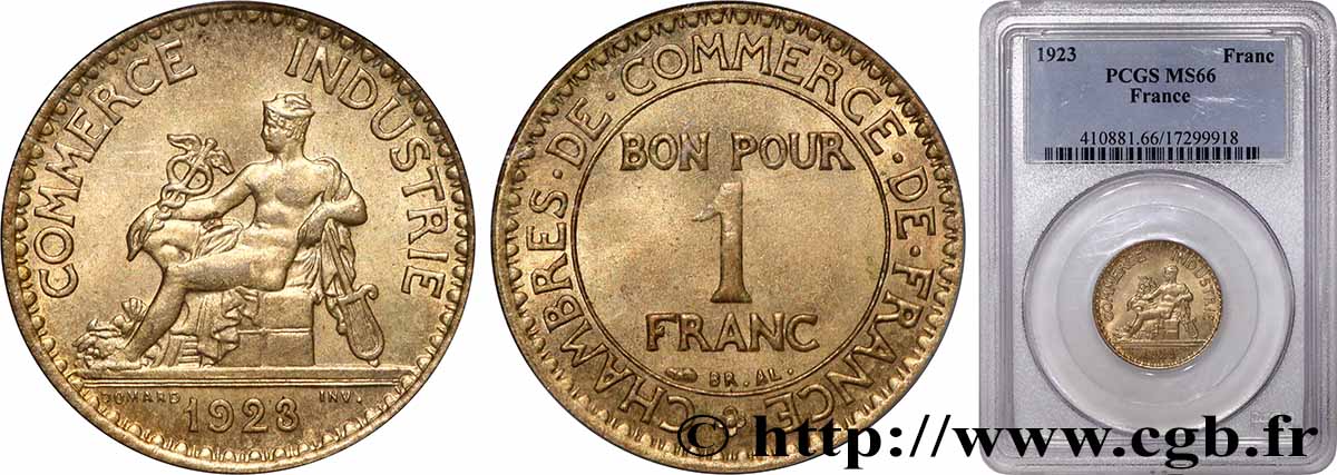 1 franc Chambres de Commerce 1923 Paris F.218/5 FDC66 PCGS