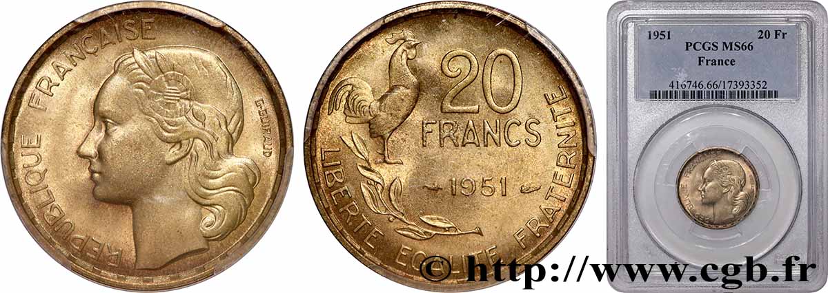 20 francs G. Guiraud 1951  F.402/7 FDC66 PCGS