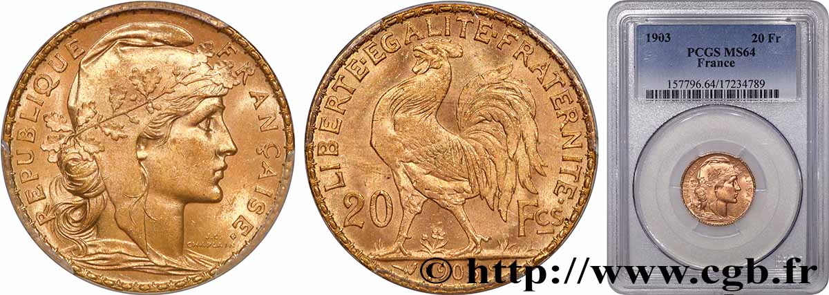 20 francs or Coq, Dieu protège la France 1903 Paris F.534/8 SPL64 PCGS