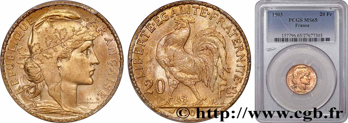 20 francs or Coq, Dieu protège la France 1903 Paris F.534/8 FDC65 PCGS