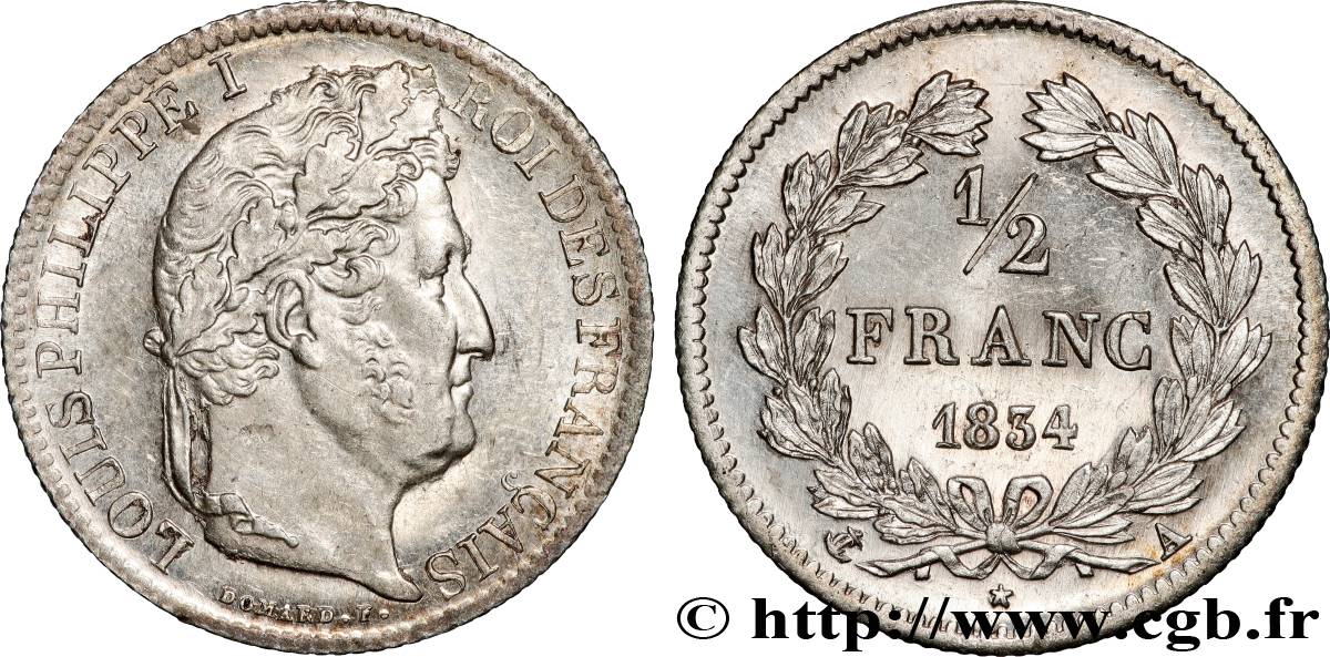 1/2 franc Louis-Philippe 1834 Paris F.182/40 SUP+ 