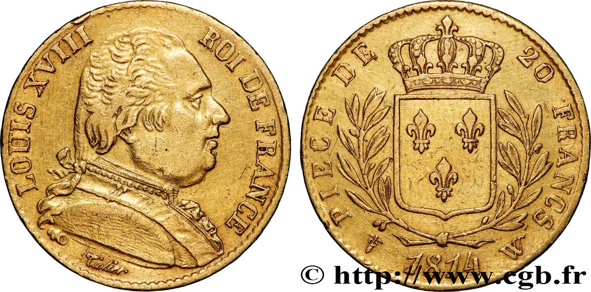 20 francs or Louis XVIII, buste habillé 1814 Lille F.517/9 XF 