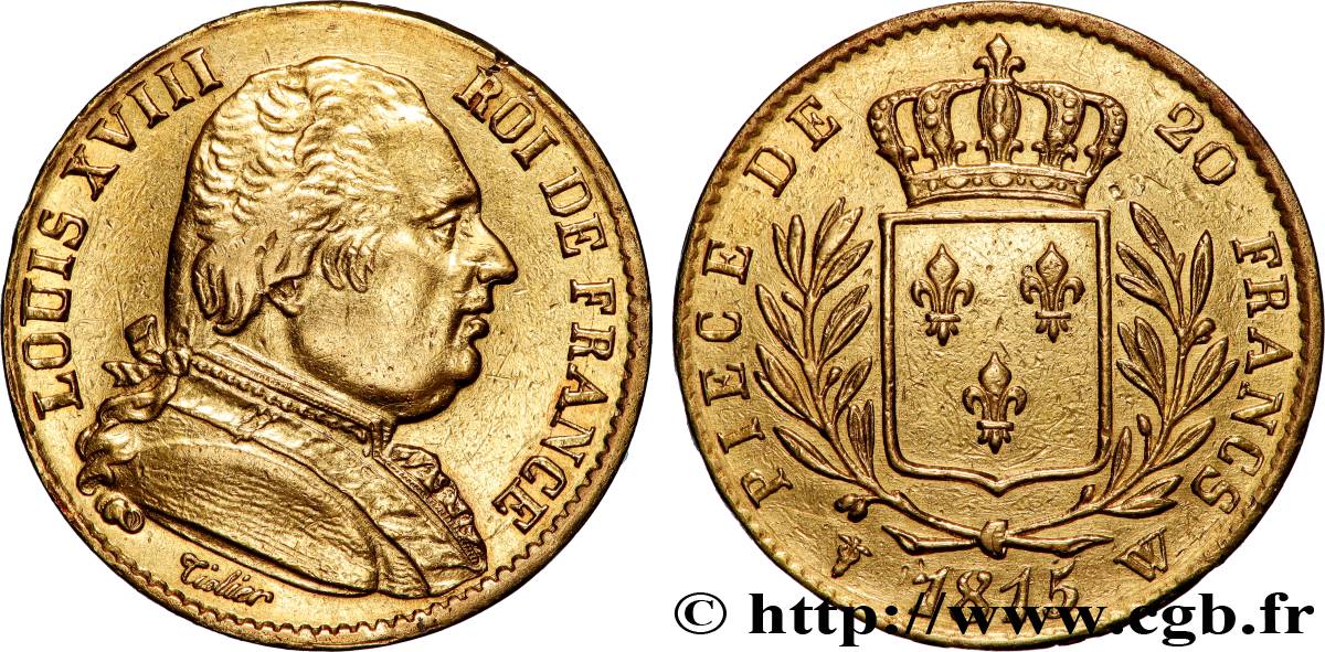 20 francs or Louis XVIII, buste habillé 1815 Lille F.517/18 TTB 