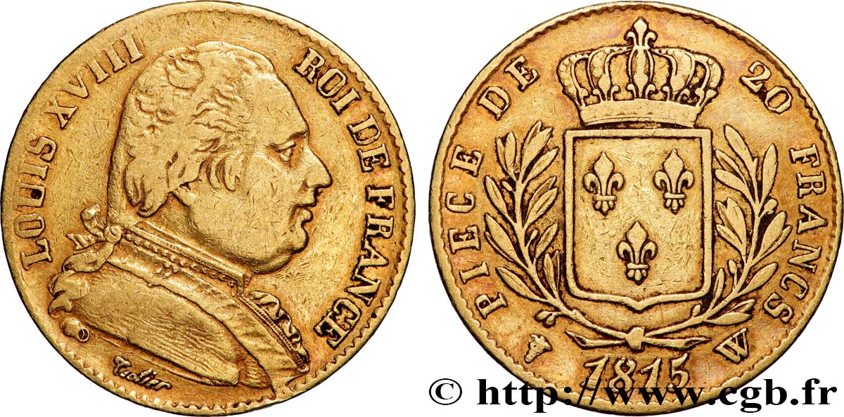 20 francs or Louis XVIII, buste habillé 1815 Lille F.517/18 VF 