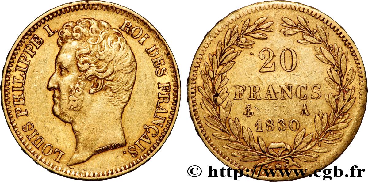 20 francs or Louis-Philippe, Tiolier, tranche inscrite en relief 1830 Paris F.525/1 TTB 