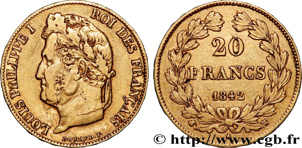20 francs Louis-Philippe, Domard 1842 Lille F.527/28 TTB 