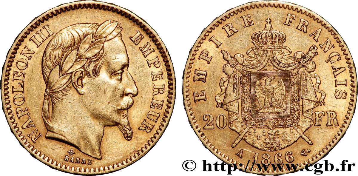 20 francs or Napoléon III, tête laurée 1866 Paris F.532/13 q.SPL 