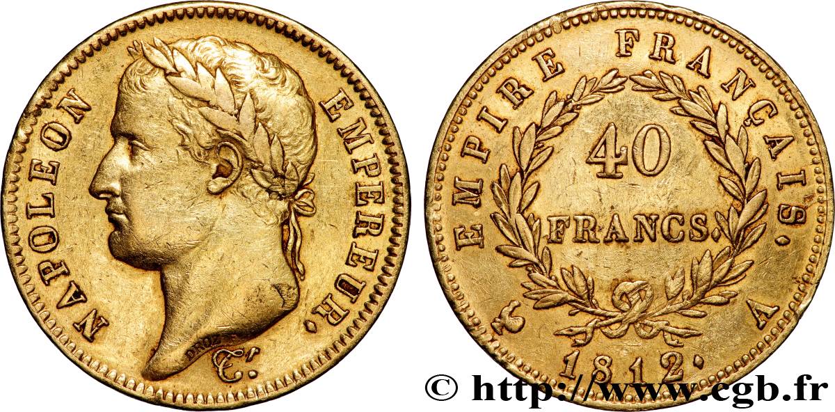 40 francs or Napoléon tête laurée, Empire français 1812 Paris F.541/9 XF 
