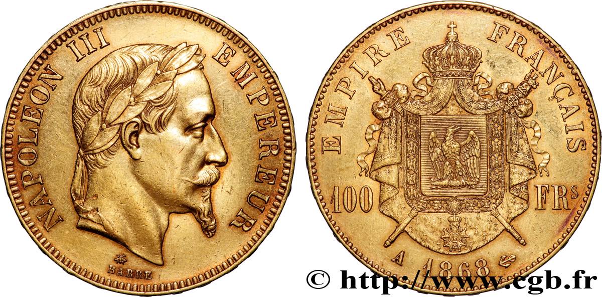 100 francs or Napoléon III, tête laurée 1868 Paris F.551/10 TTB+ 