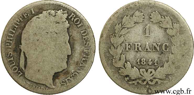 1 franc Louis-Philippe, couronne de chêne 1841 Paris F.210/80 SGE8 