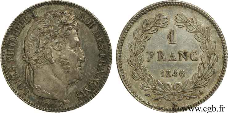 1 franc Louis-Philippe, couronne de chêne 1846 Paris F.210/105 EBC55 