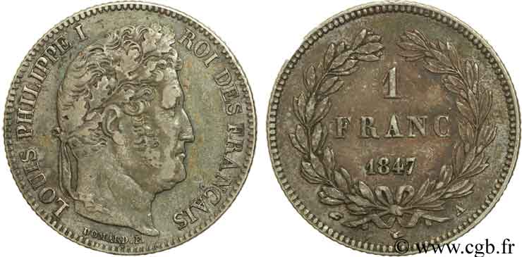 1 franc Louis-Philippe, couronne de chêne 1847 Paris F.210/110 MBC50 