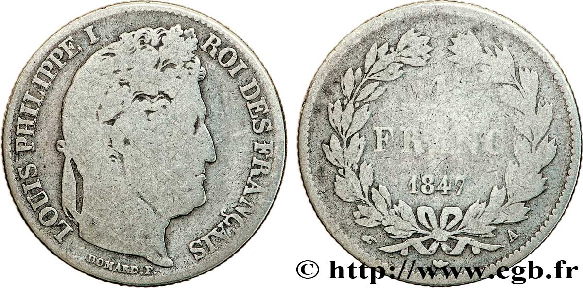 1 franc Louis-Philippe, couronne de chêne 1847 Paris F.210/110 MC3 