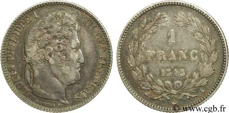 1 franc Louis-Philippe, couronne de chêne 1848 Paris F.210/113 BB53 