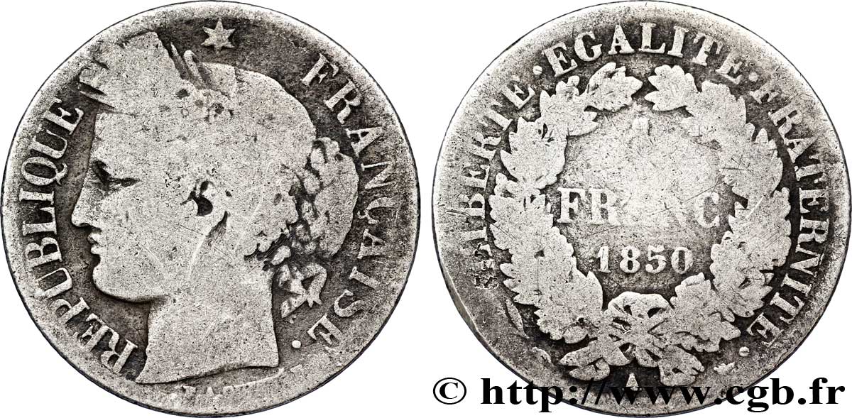 1 franc Cérès, IIe République 1850 Paris F.211/4 G6 