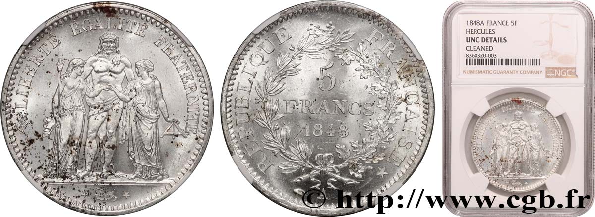 5 francs Hercule, IIe République 1848 Paris F.326/1 SUP+ NGC