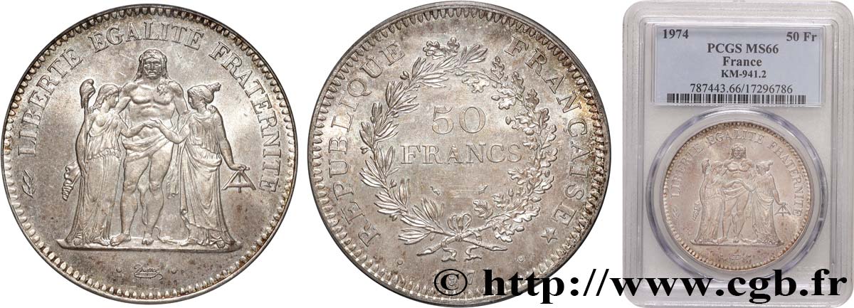 50 francs Hercule, avers de la 20 francs 1974  F.426/1 FDC66 PCGS