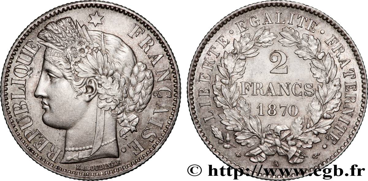 2 francs Cérès, avec légende 1870 Paris F.265/2 SUP+ 