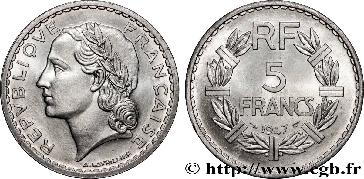 5 francs Lavrillier, aluminium 1947  F.339/10 SC 