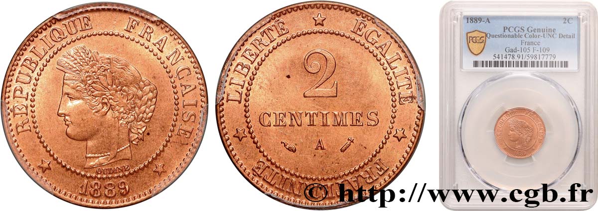 2 centimes Cérès 1889 Paris F.109/15 SUP+ PCGS