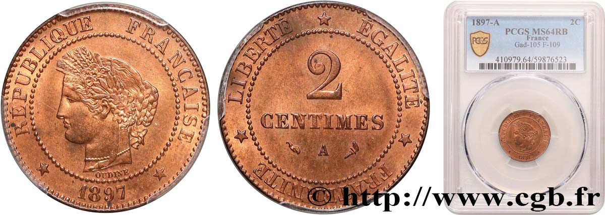 2 centimes Cérès 1897 Paris F.109/23 SPL64 PCGS