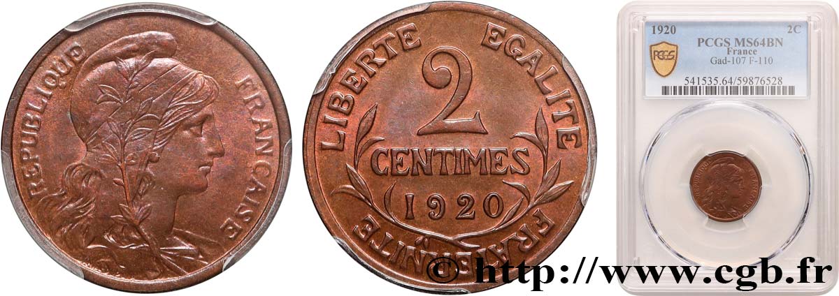 2 centimes Daniel-Dupuis 1920 Paris F.110/20 fST64 PCGS