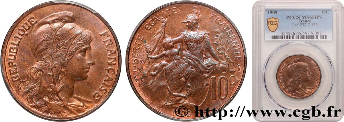 10 centimes Daniel-Dupuis 1909  F.136/18 FDC65 PCGS