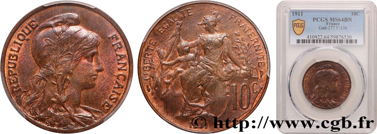 10 centimes Daniel-Dupuis 1911  F.136/20 SPL64 PCGS