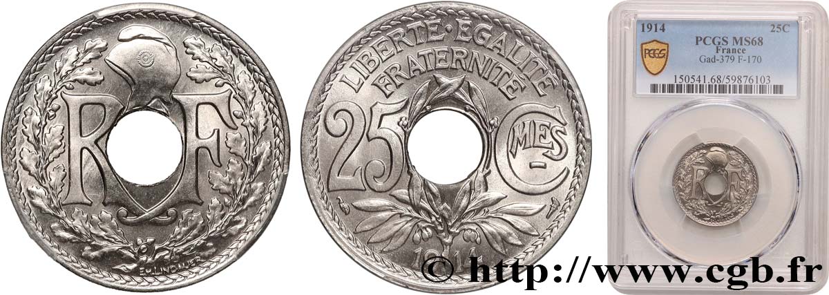 25 centimes Lindauer, Cmes souligné 1914  F.170/2 FDC68 PCGS