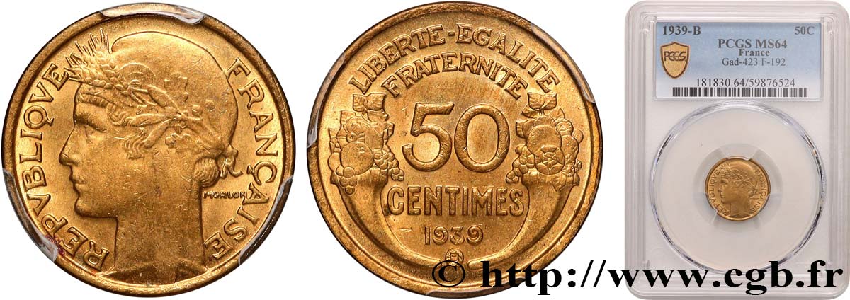 50 centimes Morlon 1939 Bruxelles F.192/16 MS64 PCGS