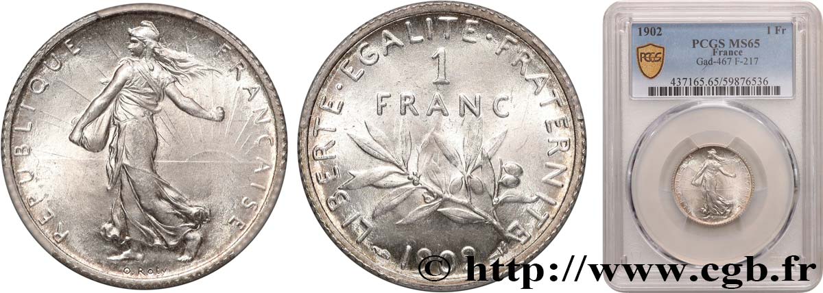 1 franc Semeuse 1902 Paris F.217/7 FDC65 PCGS