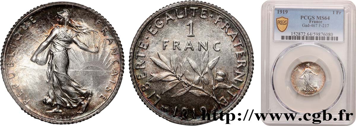 1 franc Semeuse 1919 Paris F.217/25 SPL64 PCGS