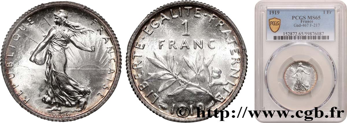 1 franc Semeuse 1919 Paris F.217/25 MS65 PCGS