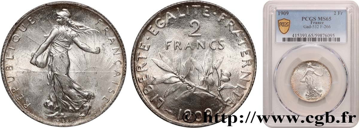 2 francs Semeuse 1909  F.266/11 FDC65 PCGS
