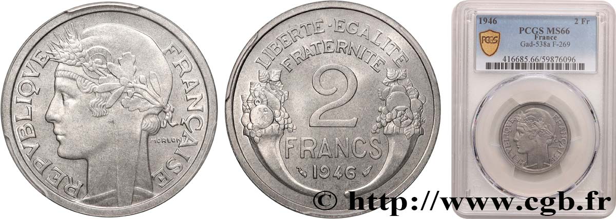 2 francs Morlon, aluminium 1946  F.269/8 FDC66 PCGS