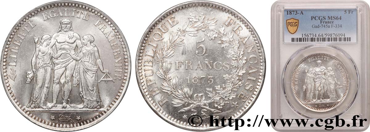 5 francs Hercule 1873 Paris F.334/9 SPL64 PCGS