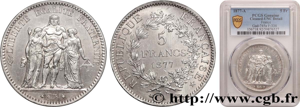 5 francs Hercule 1877 Paris F.334/19 SUP+ PCGS