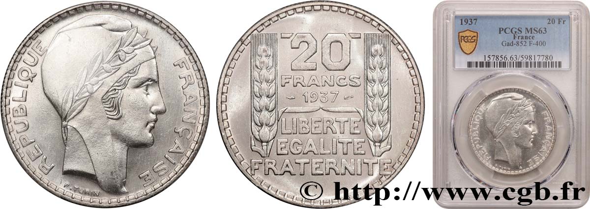20 francs Turin 1937  F.400/8 SPL63 PCGS