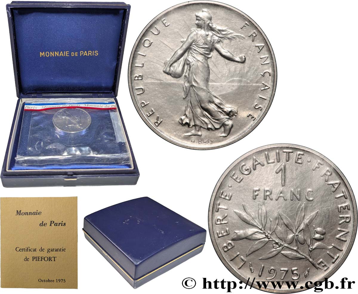 Piéfort Nickel de 1 franc Semeuse 1975 Paris GEM.104 P1 FDC 