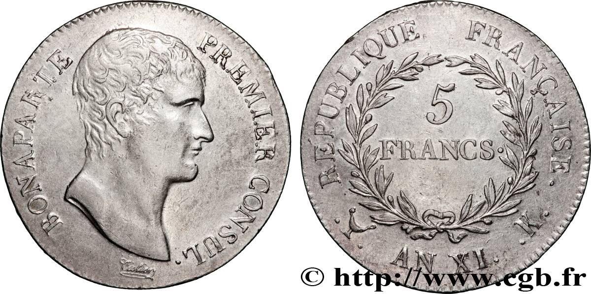 5 francs Bonaparte Premier Consul 1803 Bordeaux F.301/3 TTB+ 