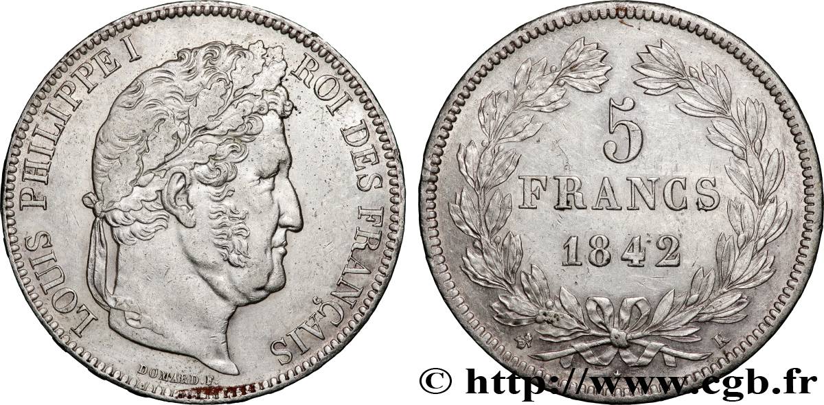 5 francs IIe type Domard 1842 Bordeaux F.324/98 TTB+ 