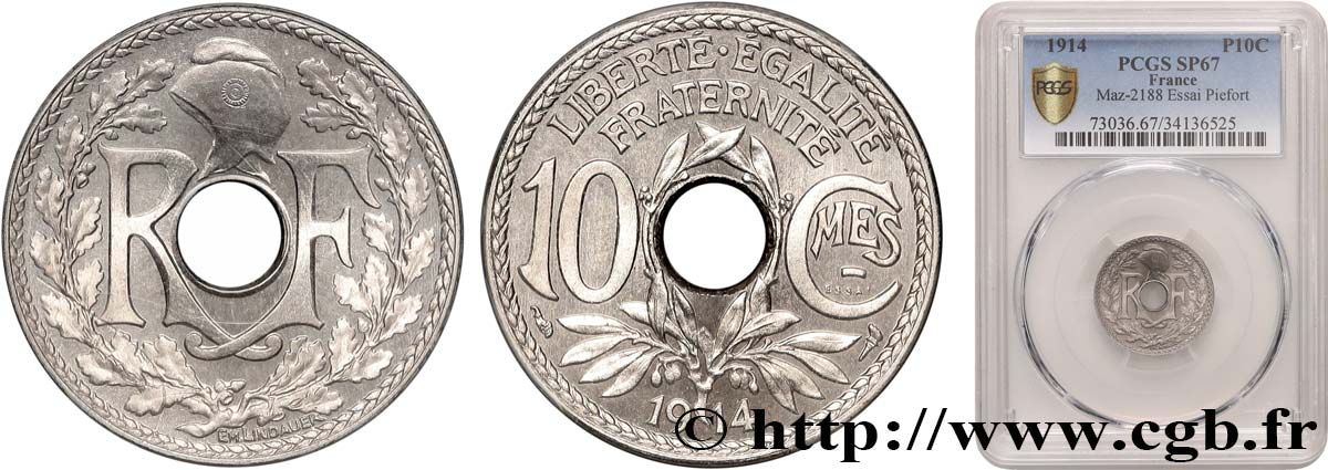 Essai-piéfort de 10 centimes Lindauer en nickel 1914 Paris GEM.39 EP FDC67 PCGS
