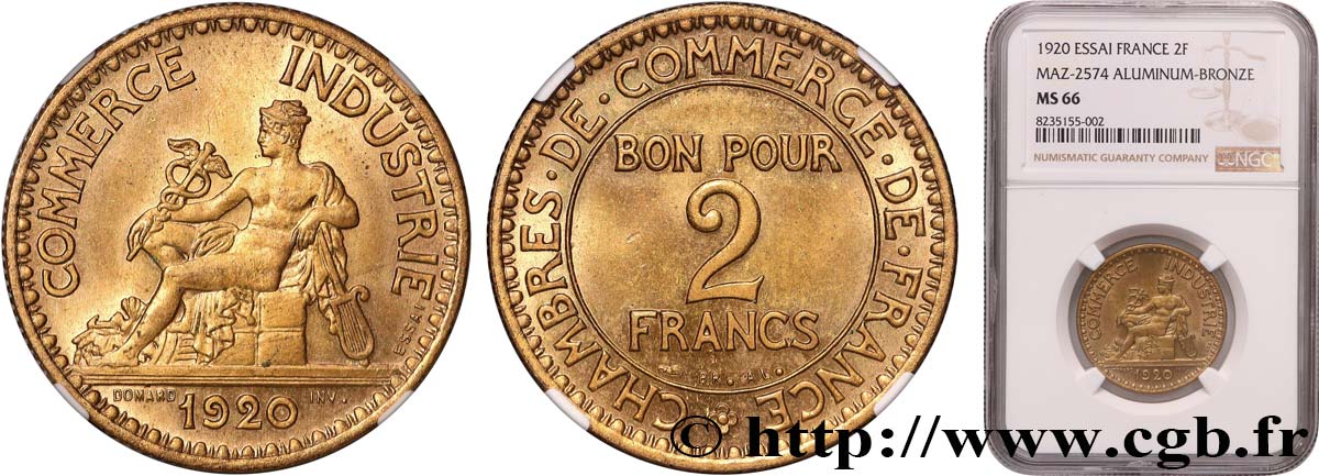 Essai de 2 francs Chambres de Commerce 1920 Paris F.267/1 FDC66 NGC