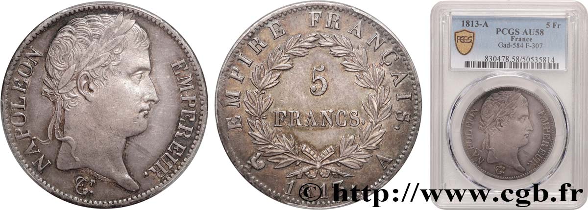 5 francs Napoléon Empereur, Empire français 1813 Paris F.307/58 SUP58 PCGS