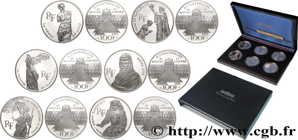 Coffret Belle Épreuve - Bicentenaire du musée du Louvre 1993 Pessac F5.1621 1622 1623 1624 1625 1626 2 FDC 
